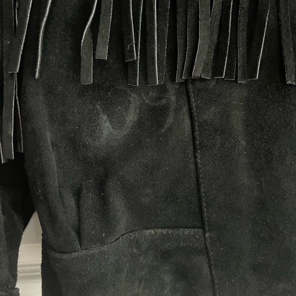 VINTAGE western style fringe black suede leather 90’s coat - Picture 6 of 16